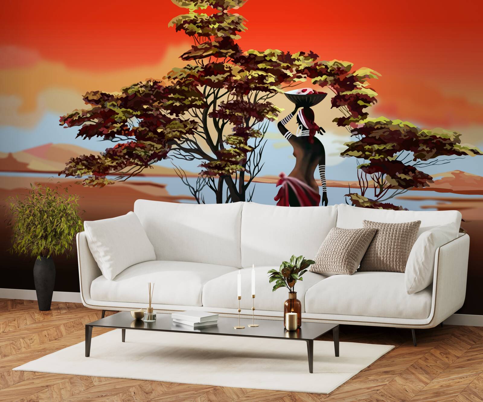 Fototapet doamnă într-o oază din africa