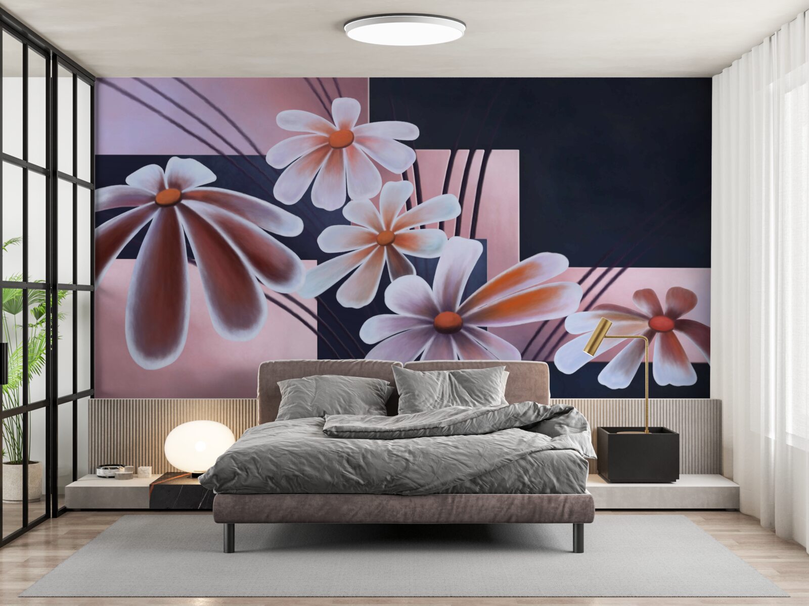 Fototapet cinci margarete albe pe pânză