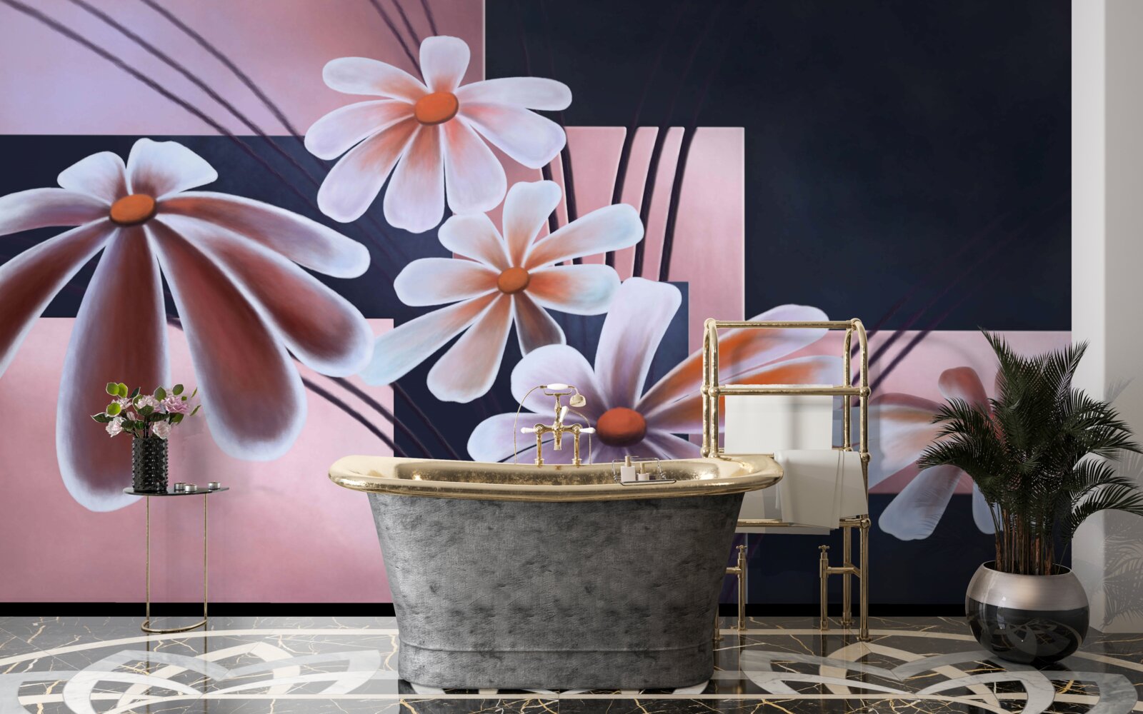 Fototapet cinci margarete albe pe pânză