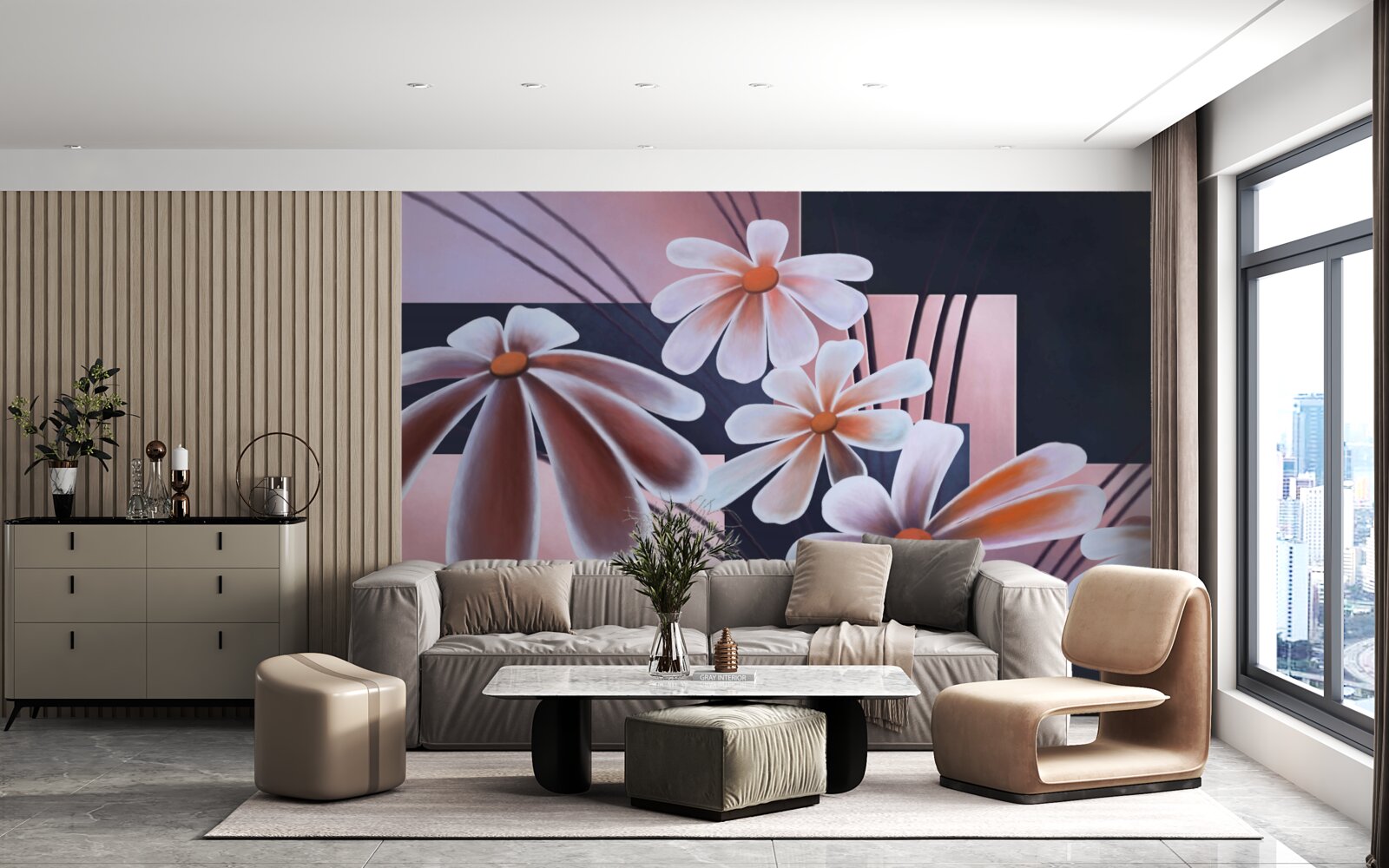 Fototapet cinci margarete albe pe pânză