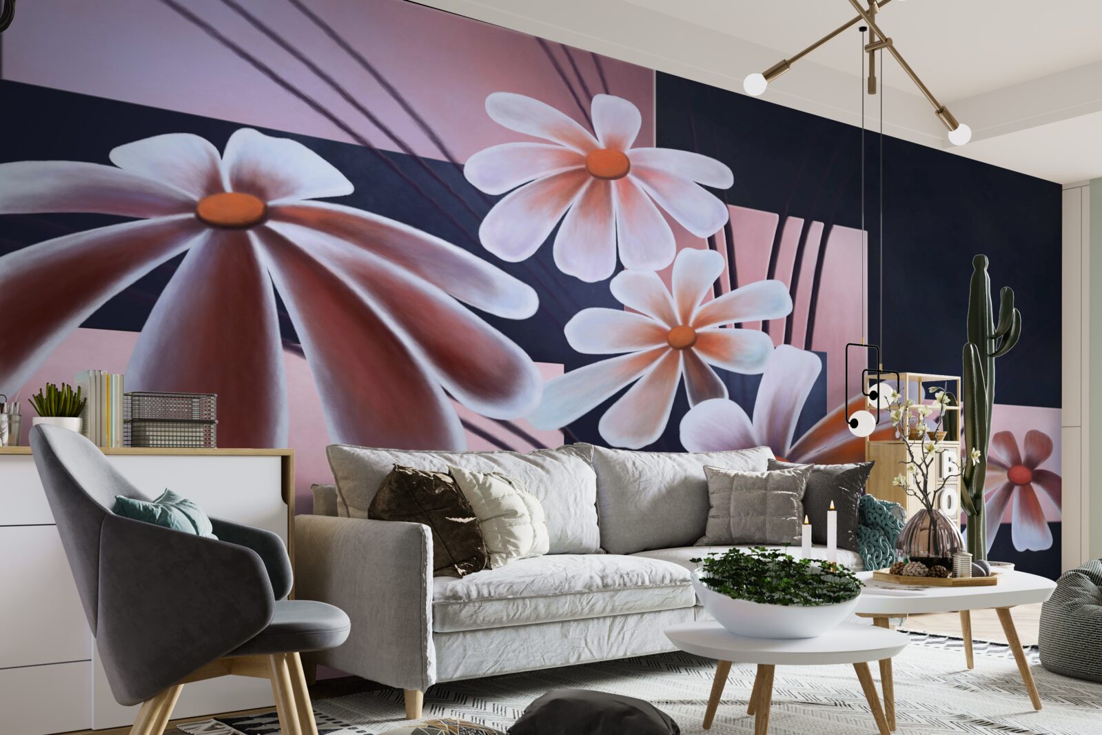 Fototapet cinci margarete albe pe pânză