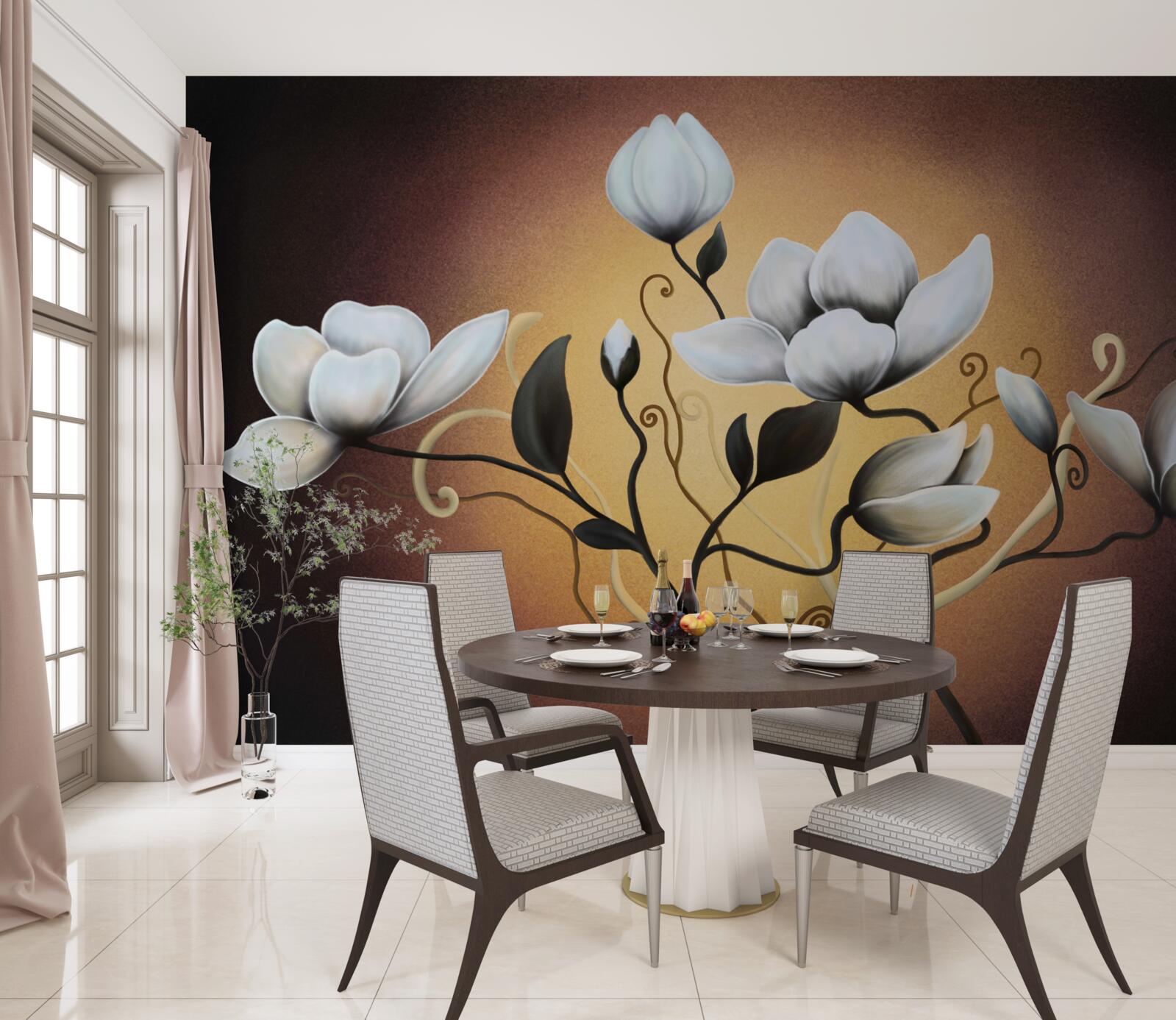 Fototapet buchet de magnolii cu flori albicioase