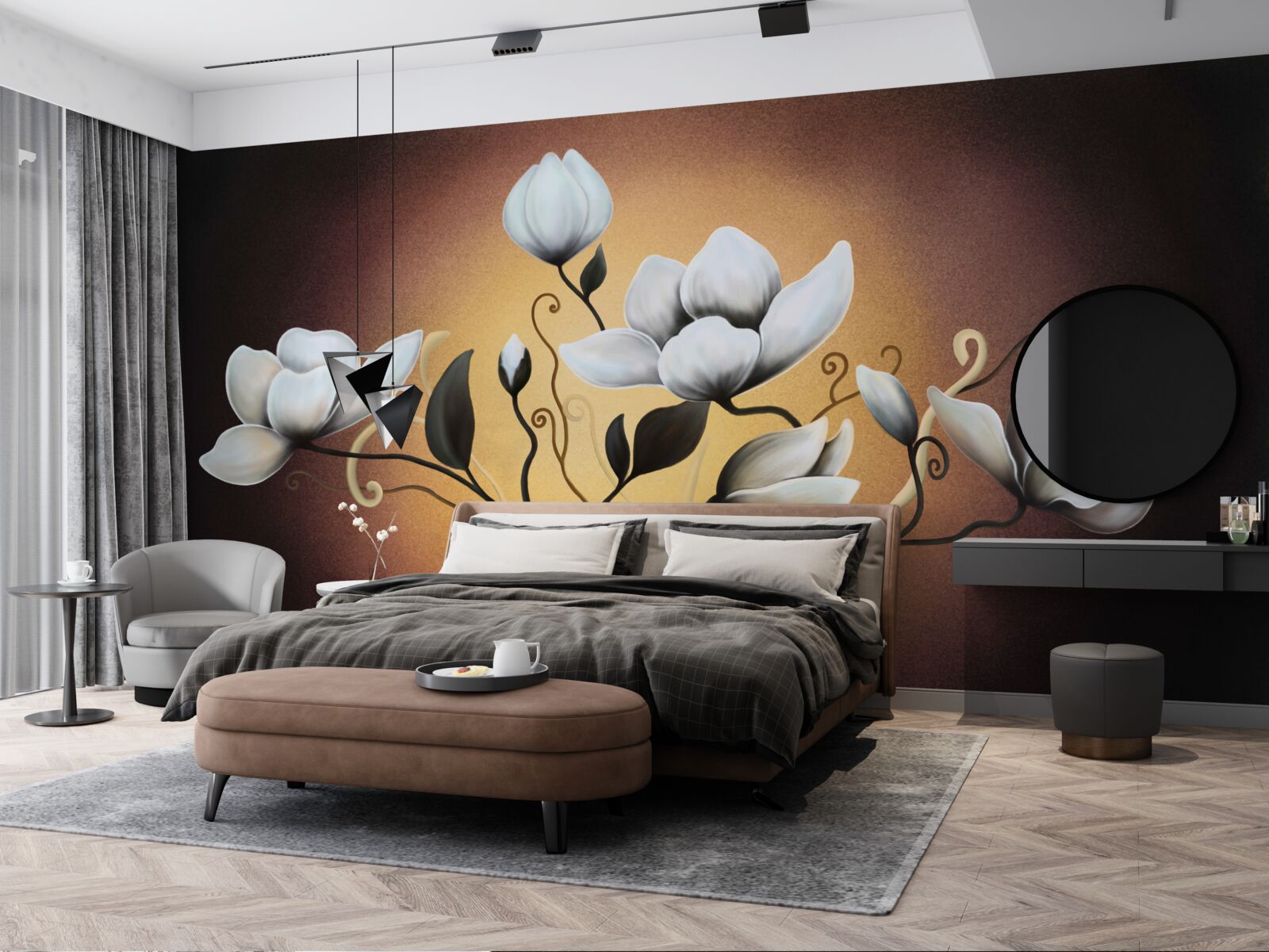 Fototapet buchet de magnolii cu flori albicioase