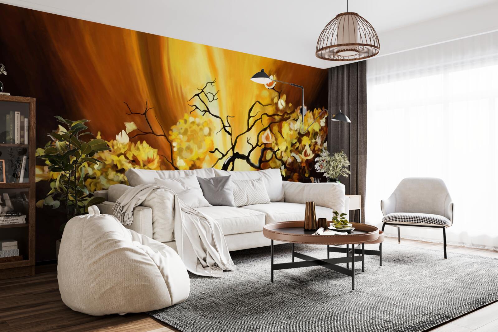 Fototapet copac în floare pe marginea apusului de soare