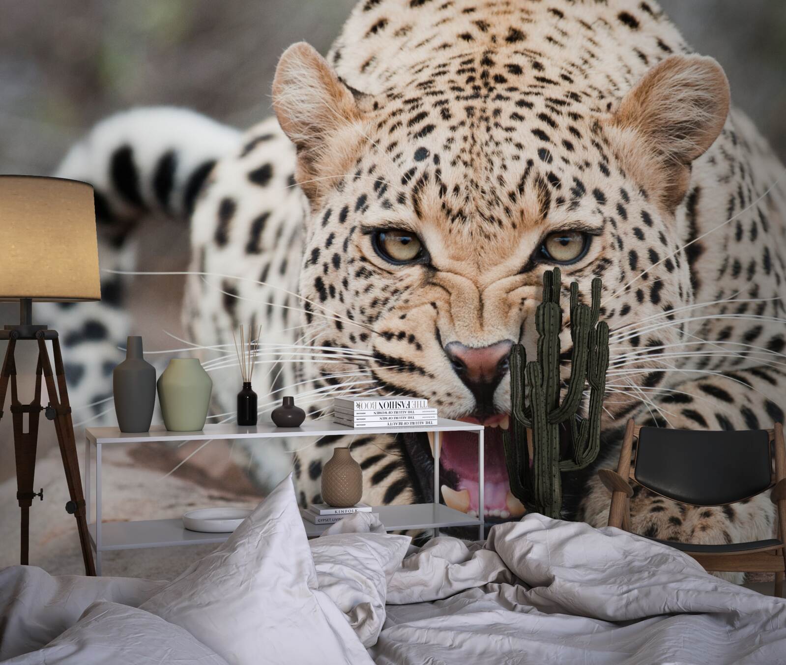 Fototapet leopard pe cale să facă saltul