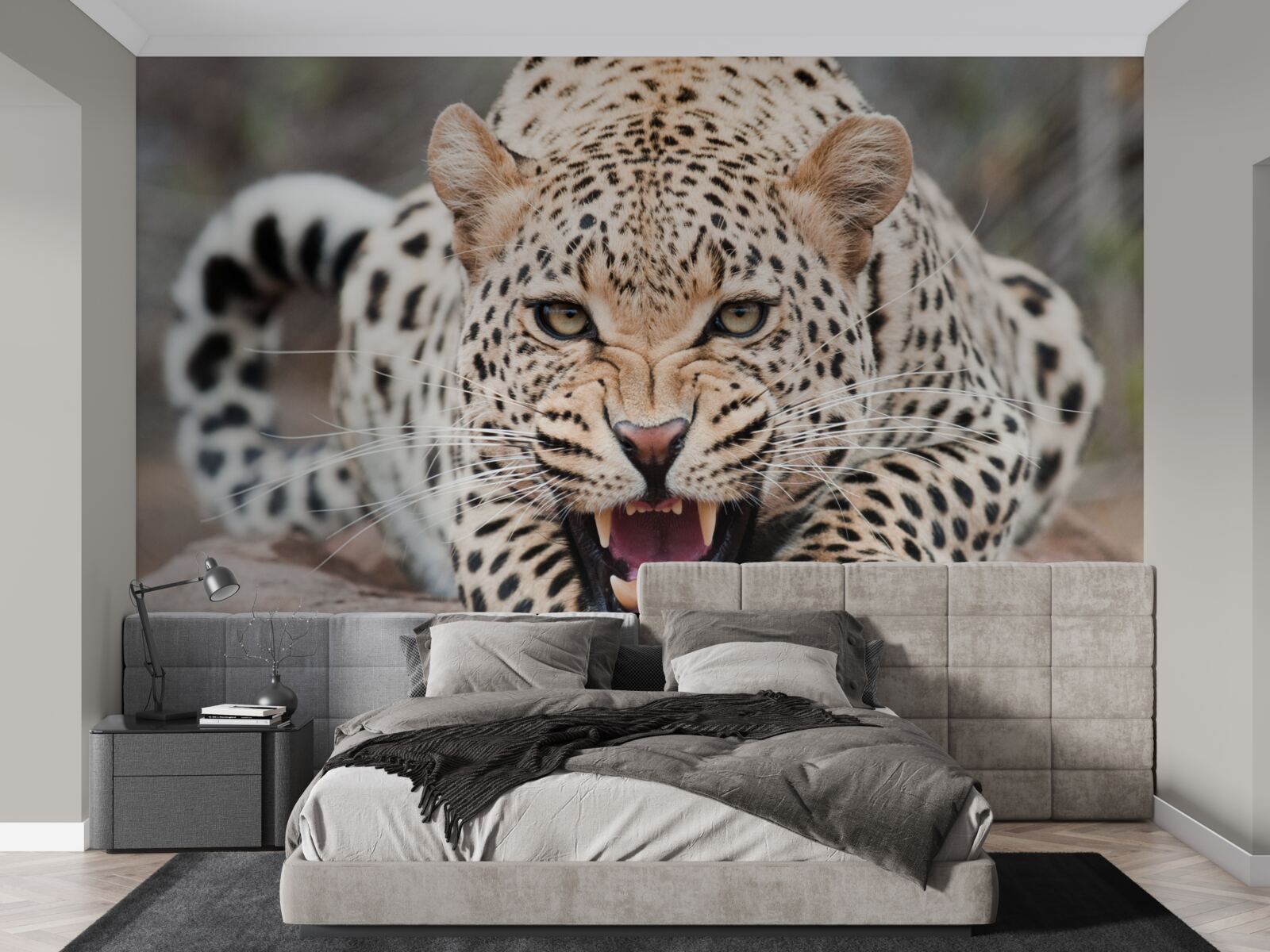 Fototapet leopard pe cale să facă saltul