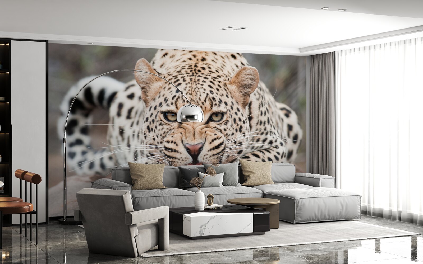 Fototapet leopard pe cale să facă saltul