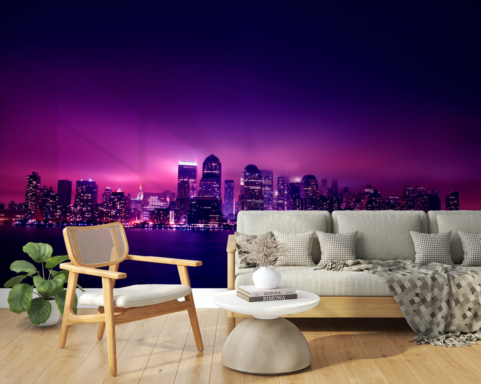 Fototapet o strălucire de liliac peste un mare oraș