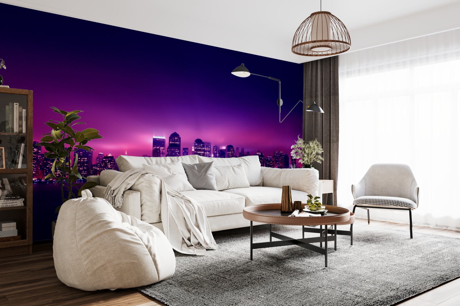 Fototapet o strălucire de liliac peste un mare oraș