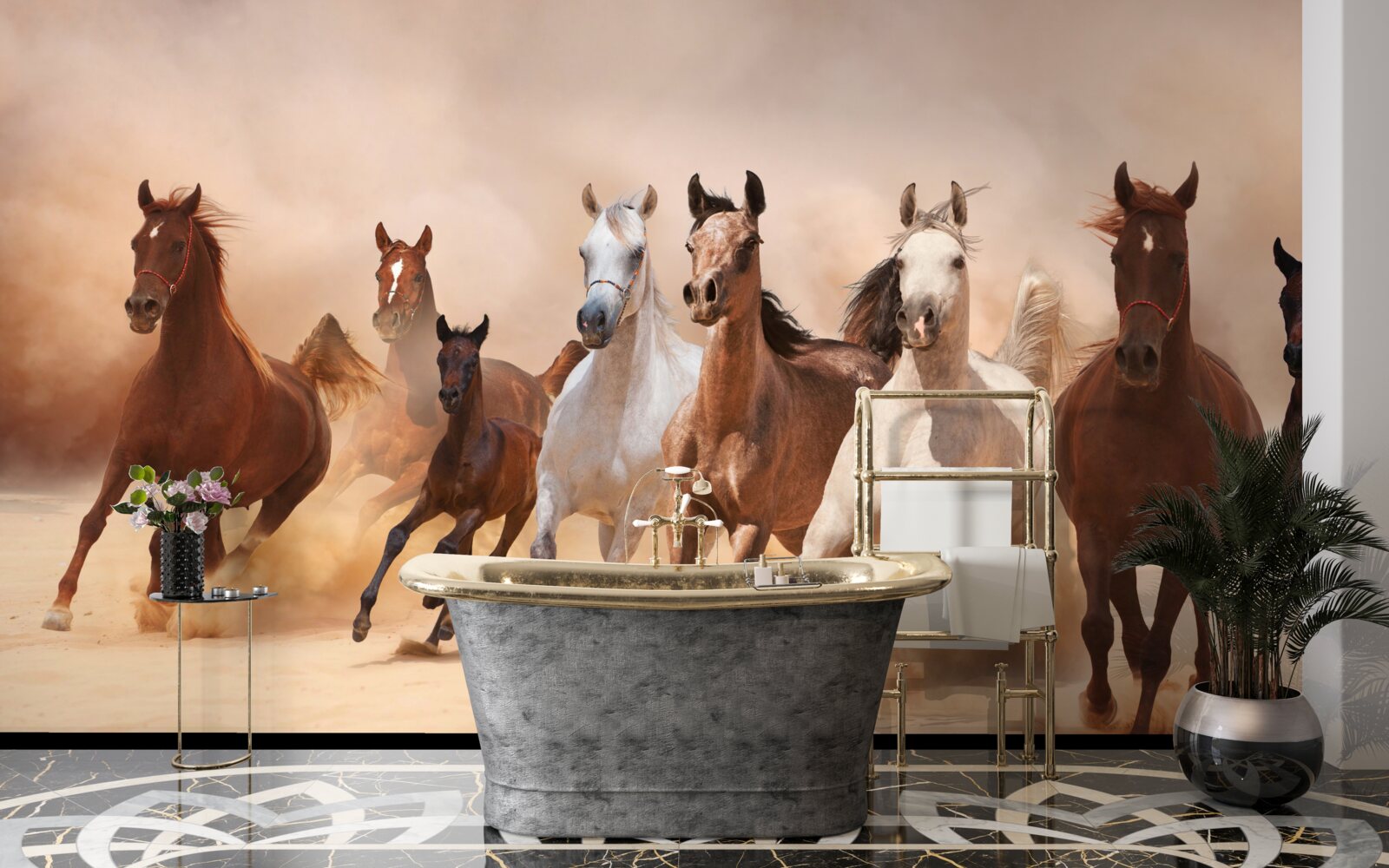 Fototapet turmă de cai liberi