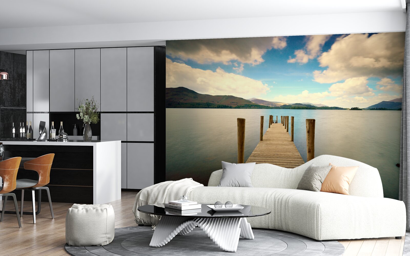 Fototapet chei de lemn pe coastă