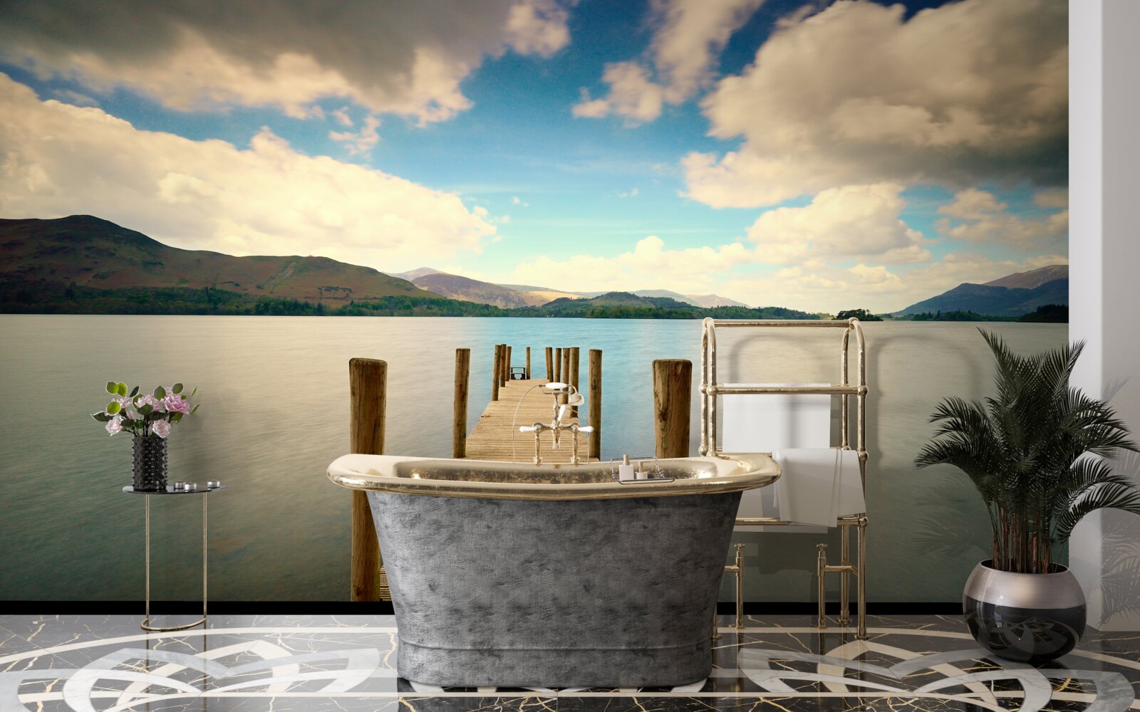 Fototapet chei de lemn pe coastă