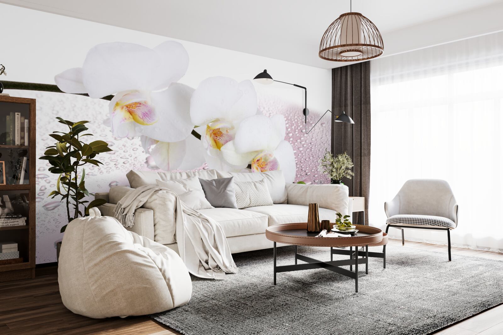 Fototapet ramură de orhidee albă umedă decorată cu picături de apă