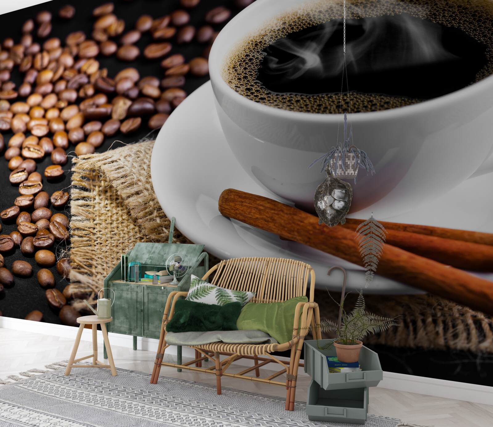 Fototapet ceașcă de cafea cu crenguțe de scorțișoară