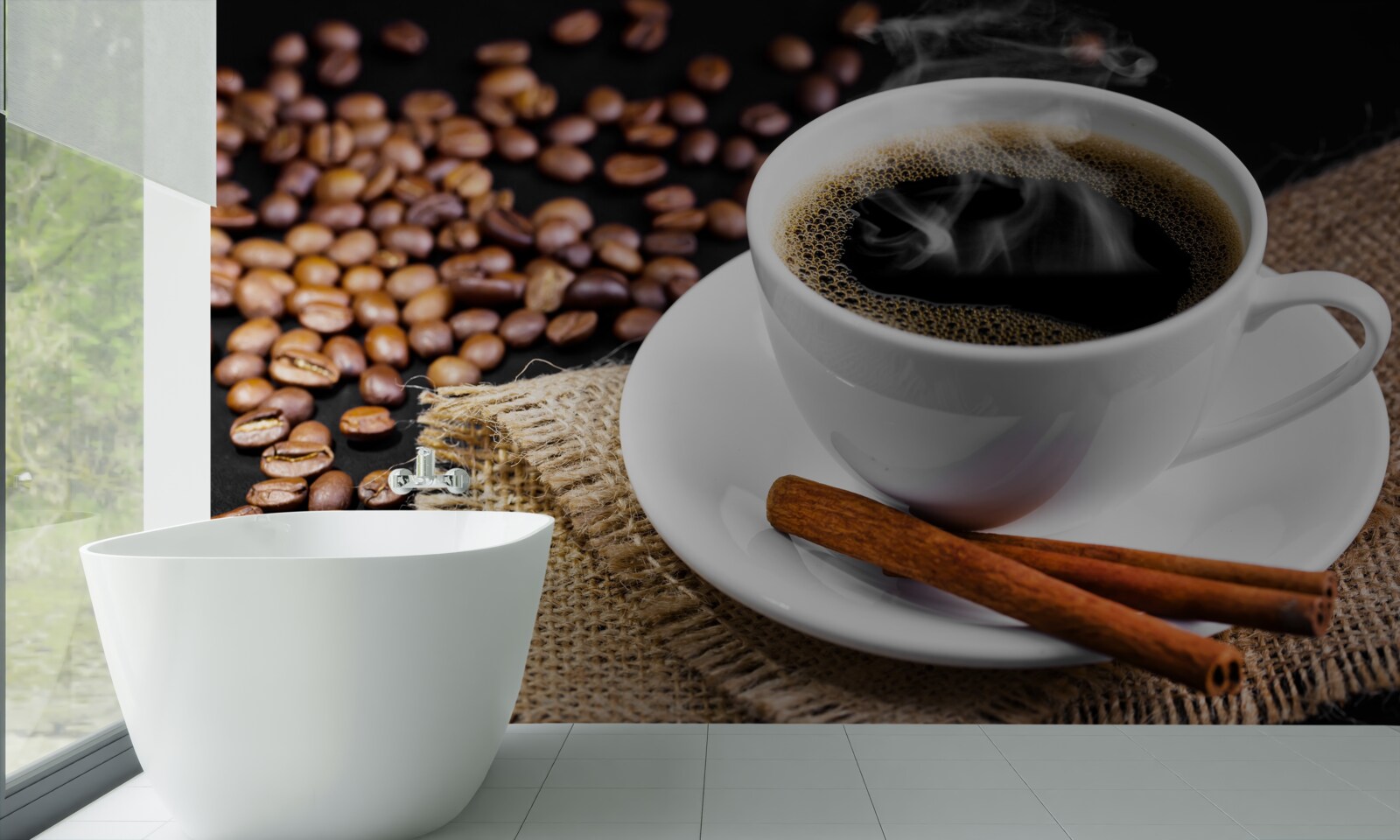 Fototapet ceașcă de cafea cu crenguțe de scorțișoară