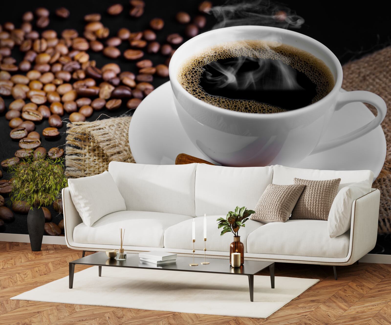 Fototapet ceașcă de cafea cu crenguțe de scorțișoară