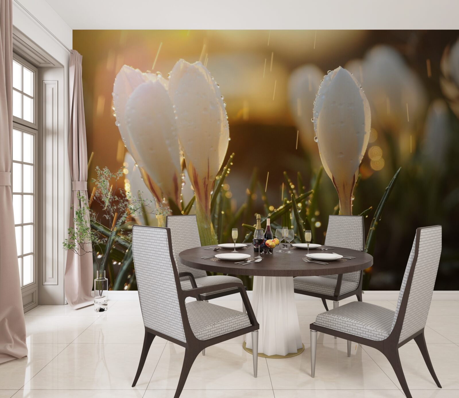 Fototapet flori în rouă albă ca zăpada