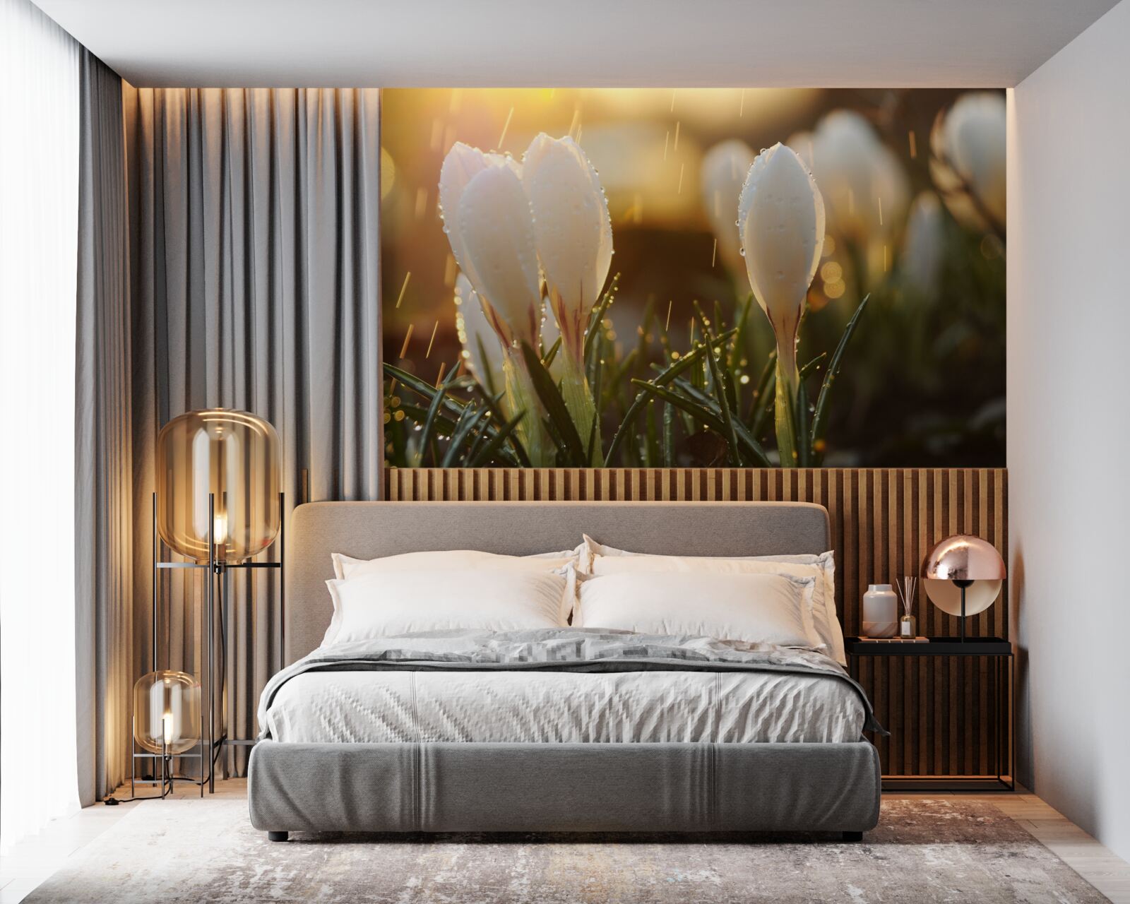 Fototapet flori în rouă albă ca zăpada