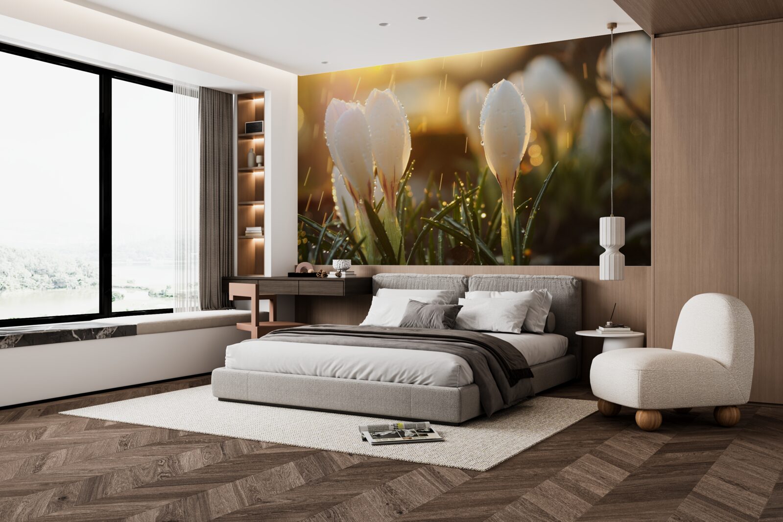 Fototapet flori în rouă albă ca zăpada