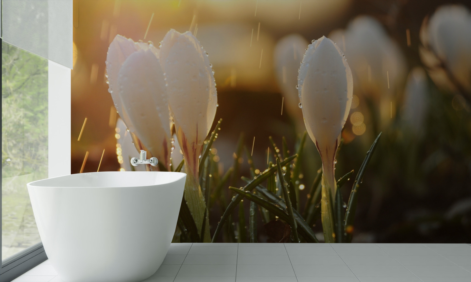 Fototapet flori în rouă albă ca zăpada