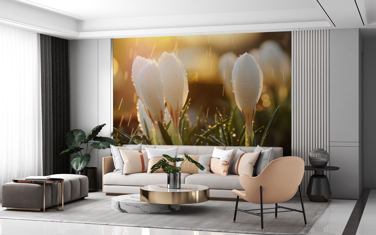 Fototapet flori în rouă albă ca zăpada