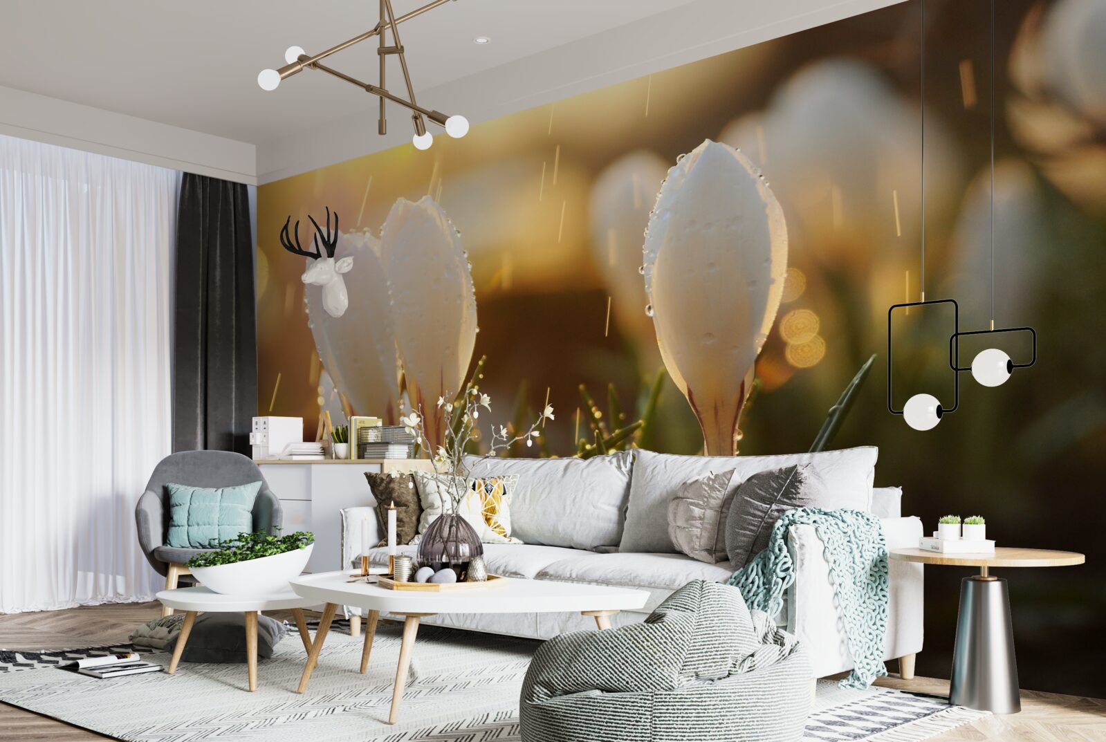 Fototapet flori în rouă albă ca zăpada