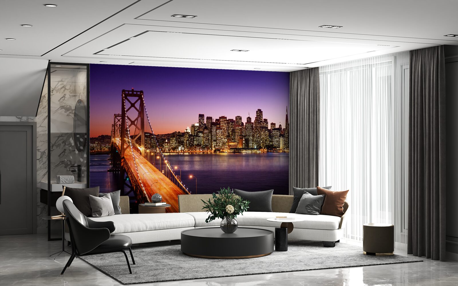 Fototapet luminile nocturne ale podului San Francisco