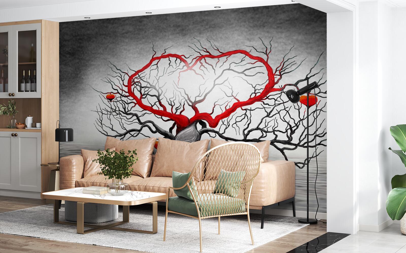 Fototapet inimă mare roșie și abanos