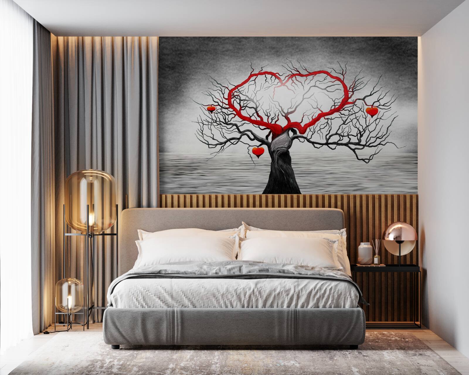 Fototapet inimă mare roșie și abanos