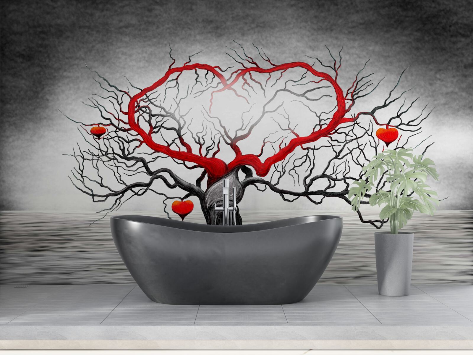 Fototapet inimă mare roșie și abanos