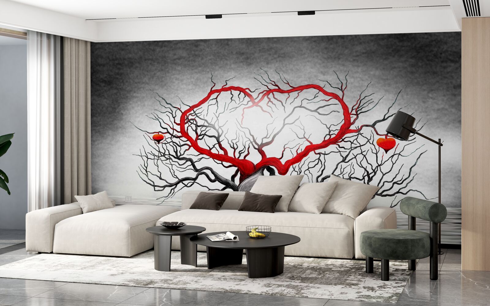 Fototapet inimă mare roșie și abanos