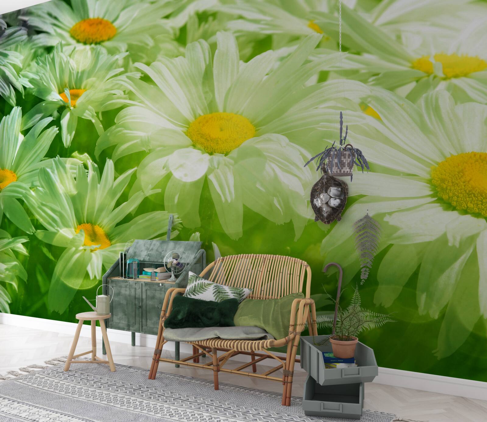 Fototapet margarete moi printre verdeață