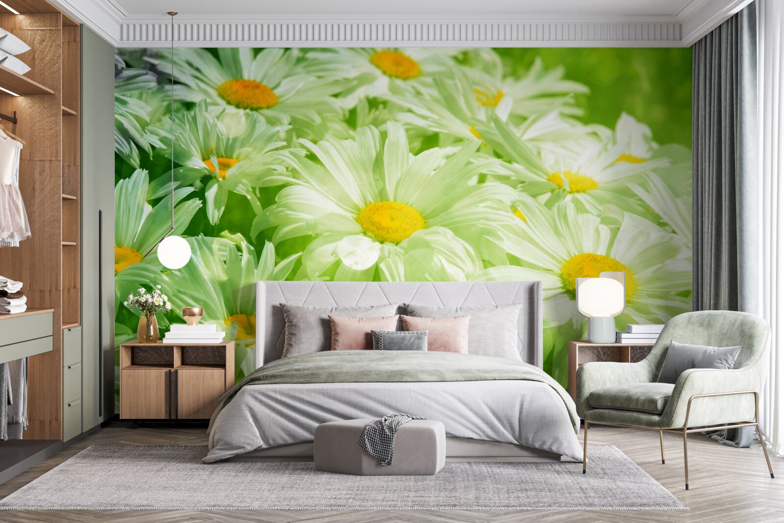 Fototapet margarete moi printre verdeață