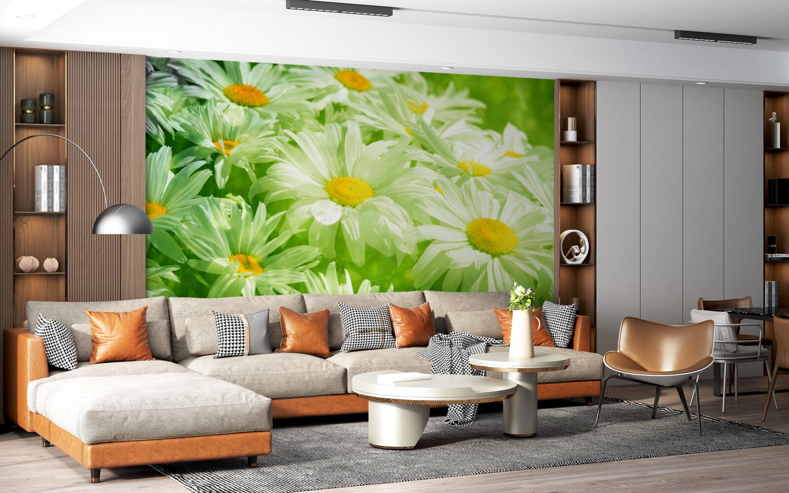 Fototapet margarete moi printre verdeață