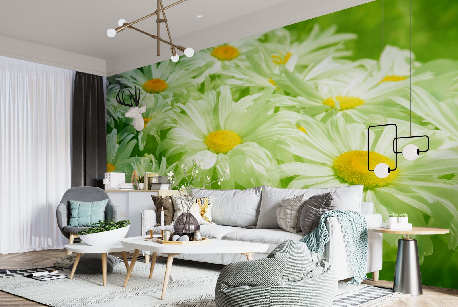 Fototapet margarete moi printre verdeață