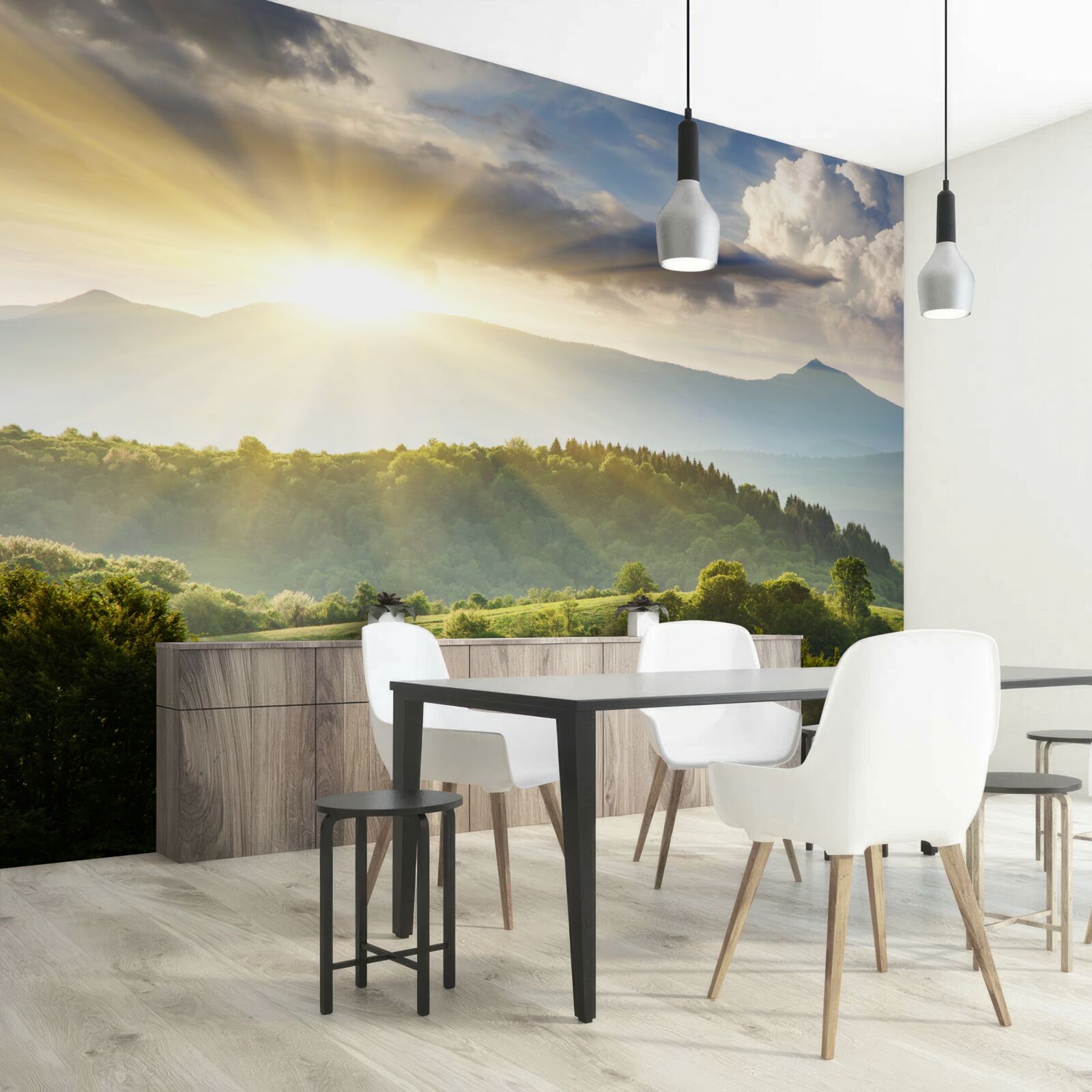 Fototapet soare de dimineață pe culmile munților