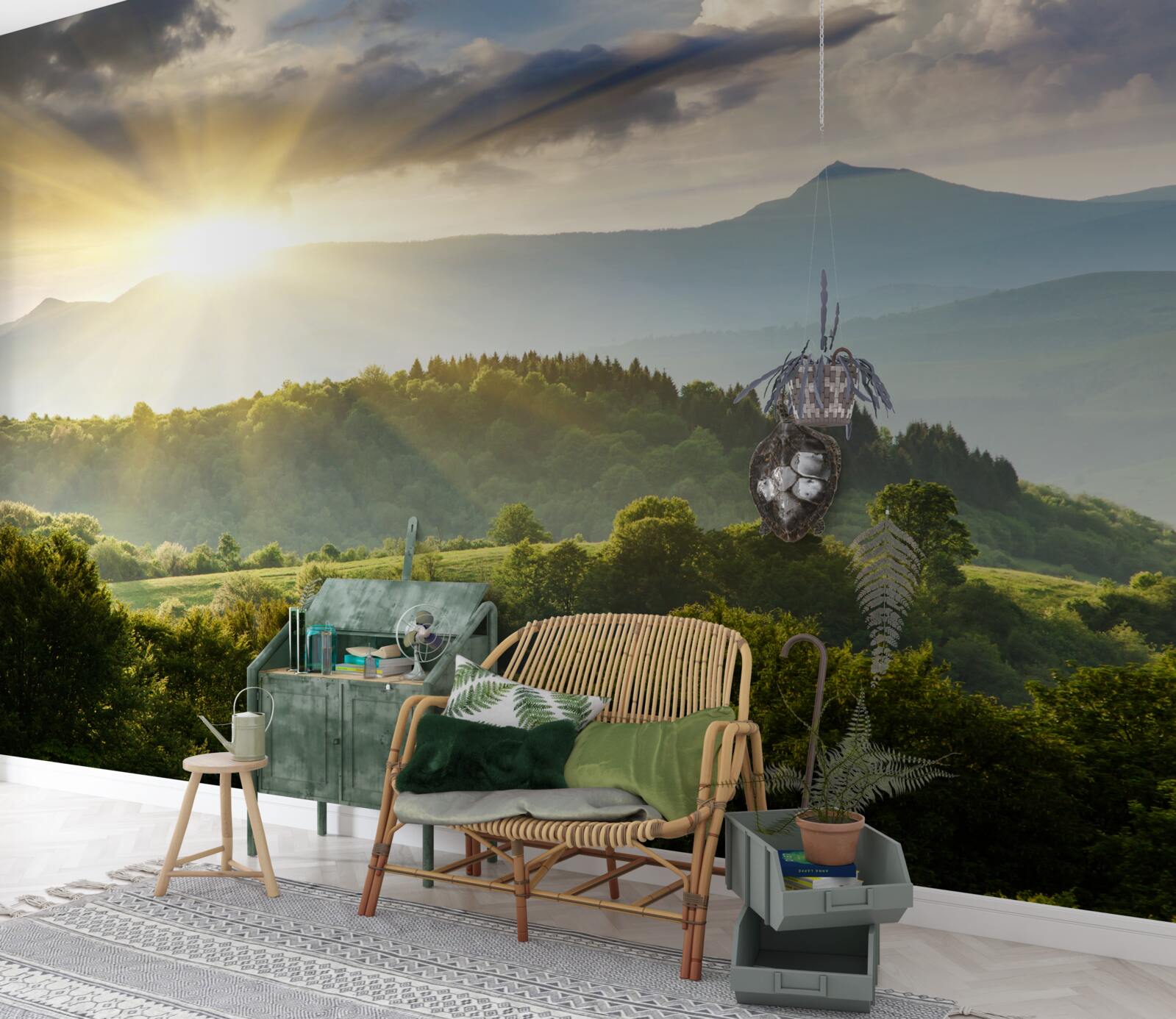 Fototapet soare de dimineață pe culmile munților