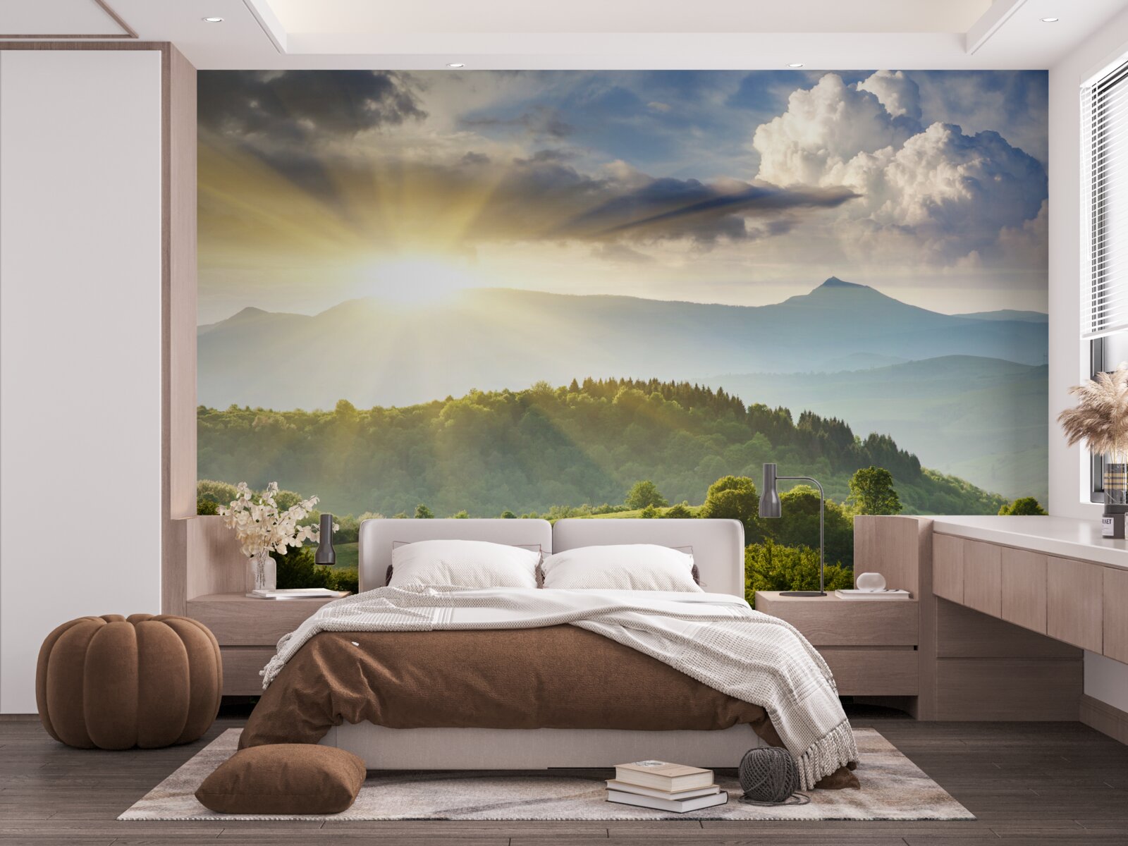 Fototapet soare de dimineață pe culmile munților