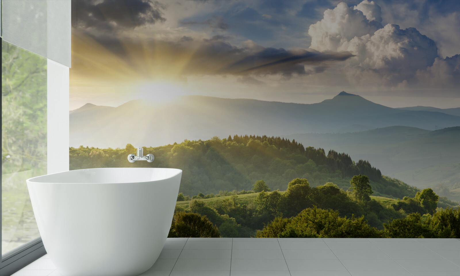 Fototapet soare de dimineață pe culmile munților