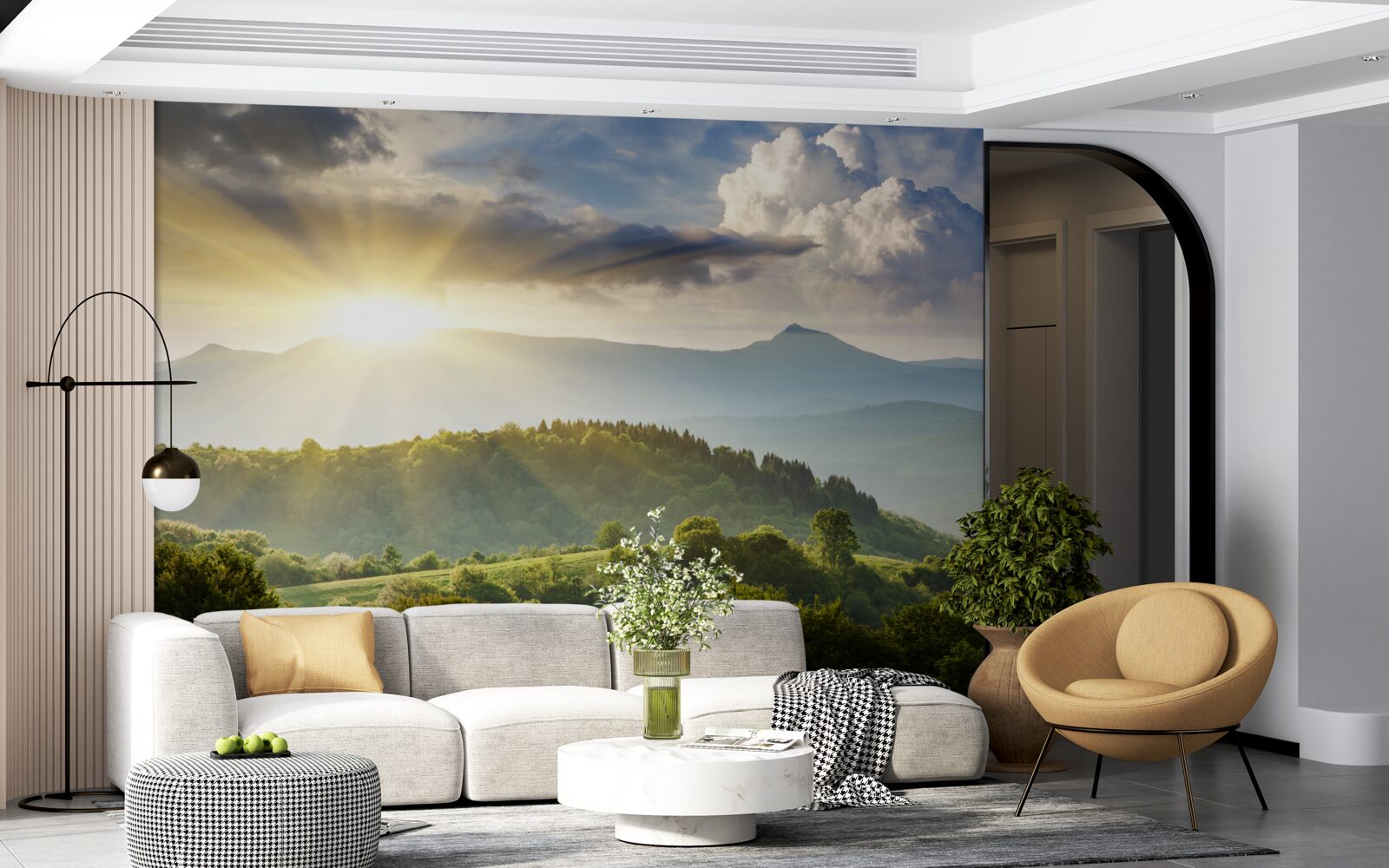 Fototapet soare de dimineață pe culmile munților