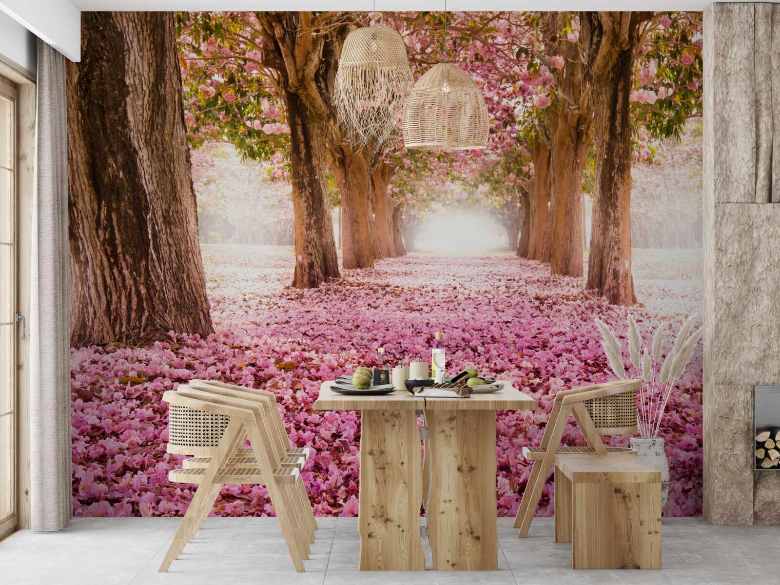 Fototapet sakura roz a acoperit aleea