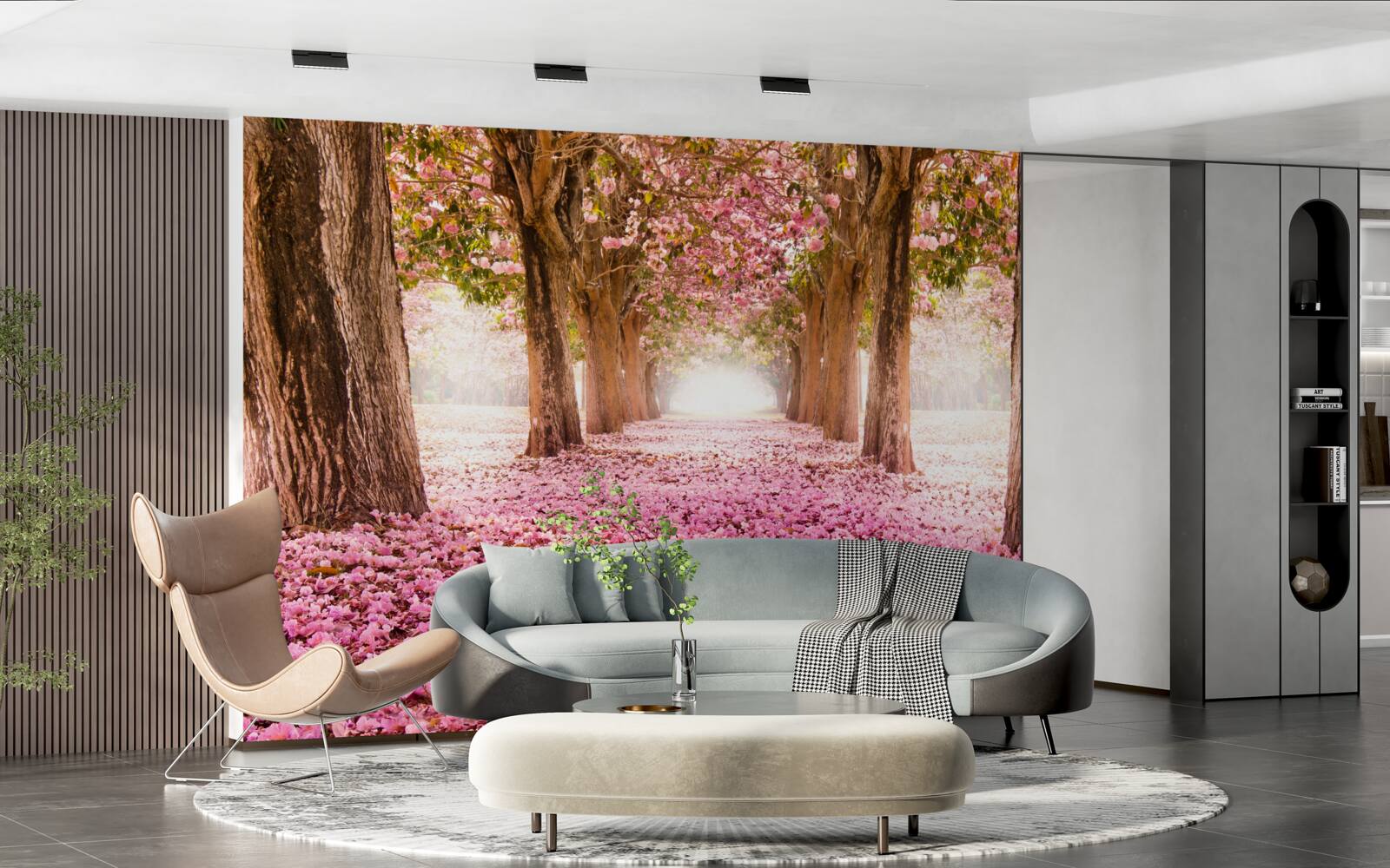 Fototapet sakura roz a acoperit aleea