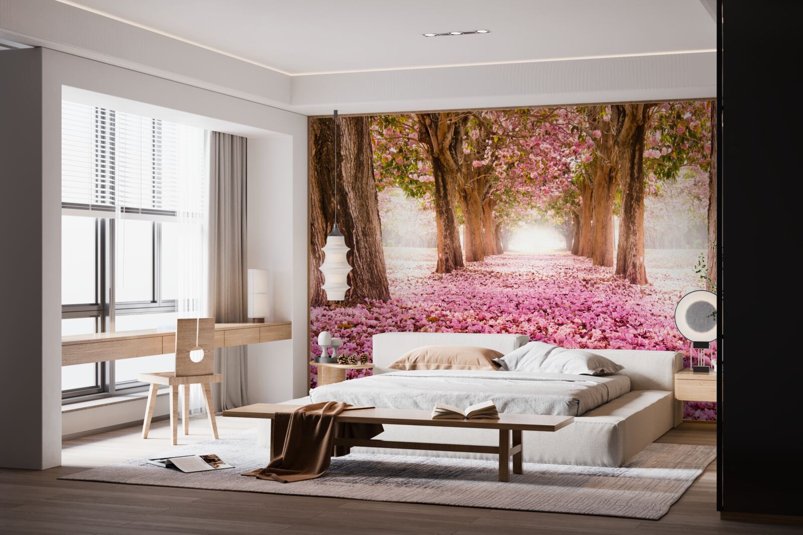 Fototapet sakura roz a acoperit aleea