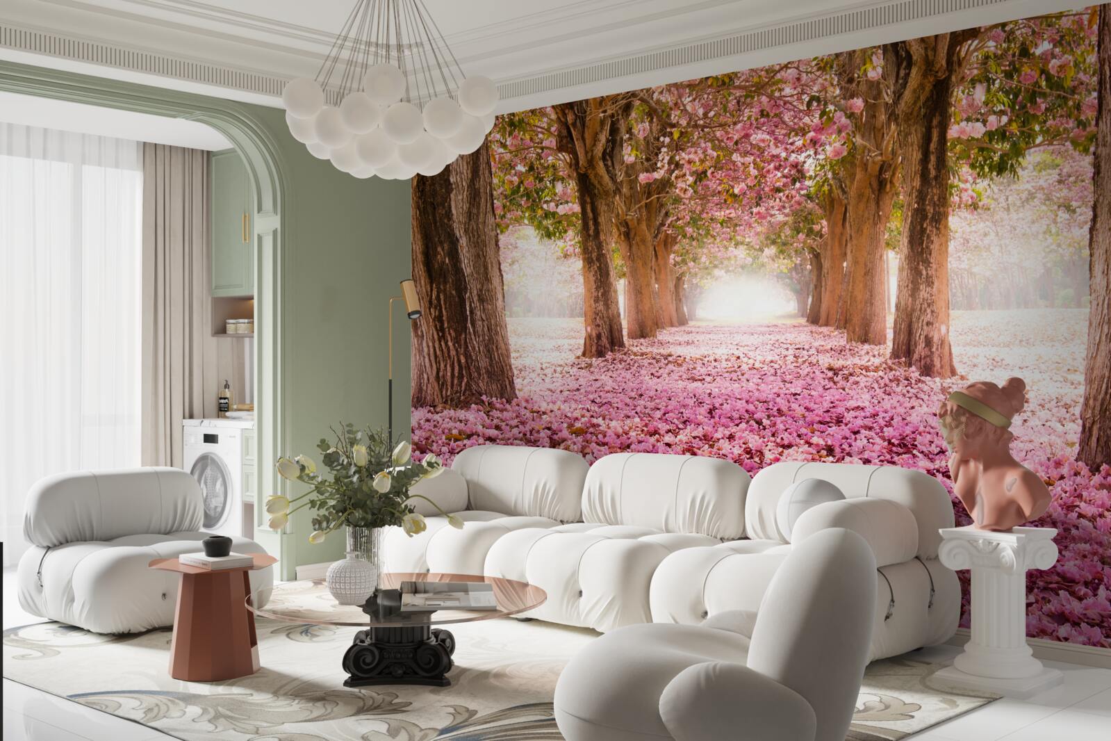 Fototapet sakura roz a acoperit aleea