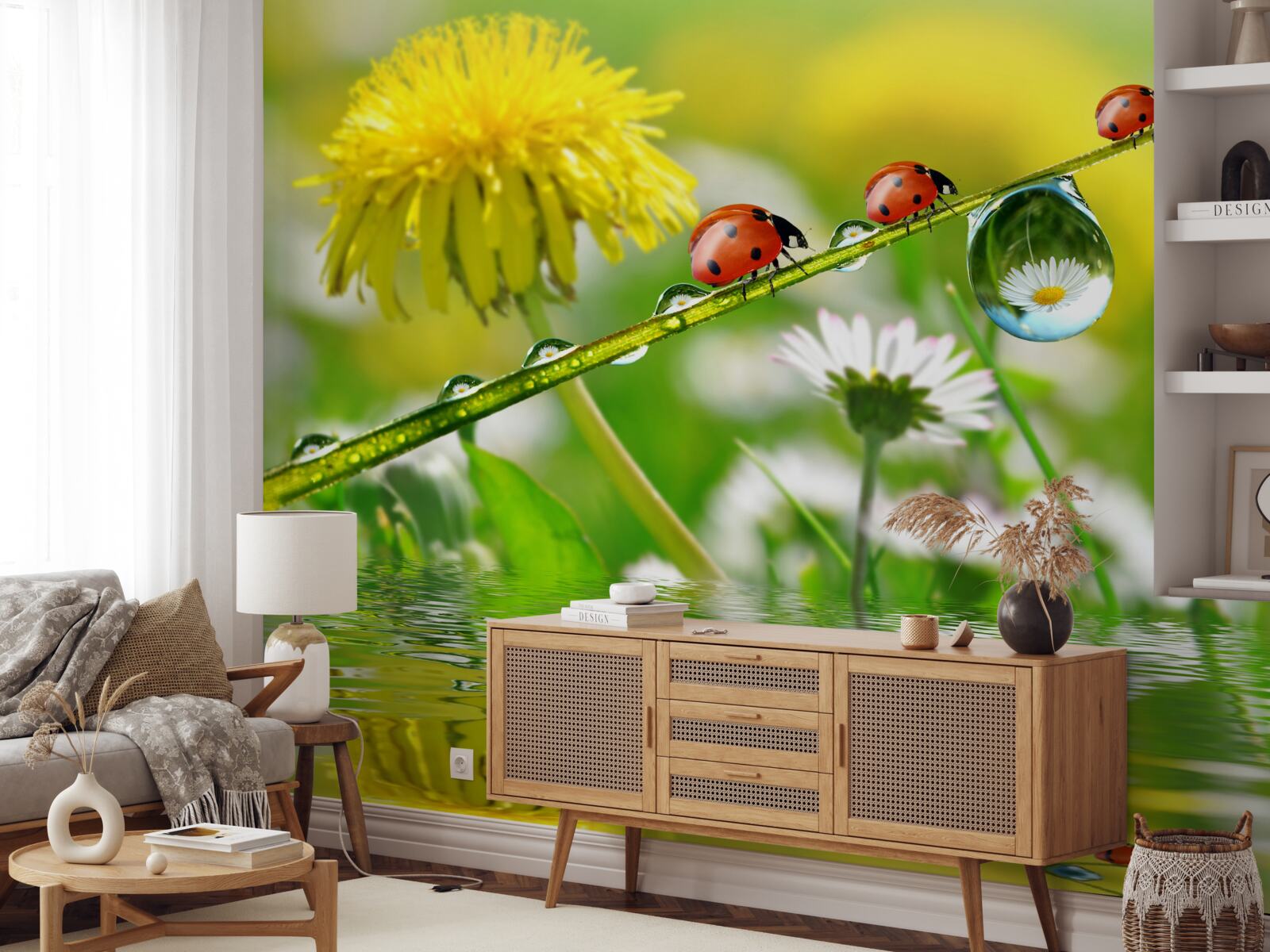 Fototapet gărgăriță și păpădie după o furtună