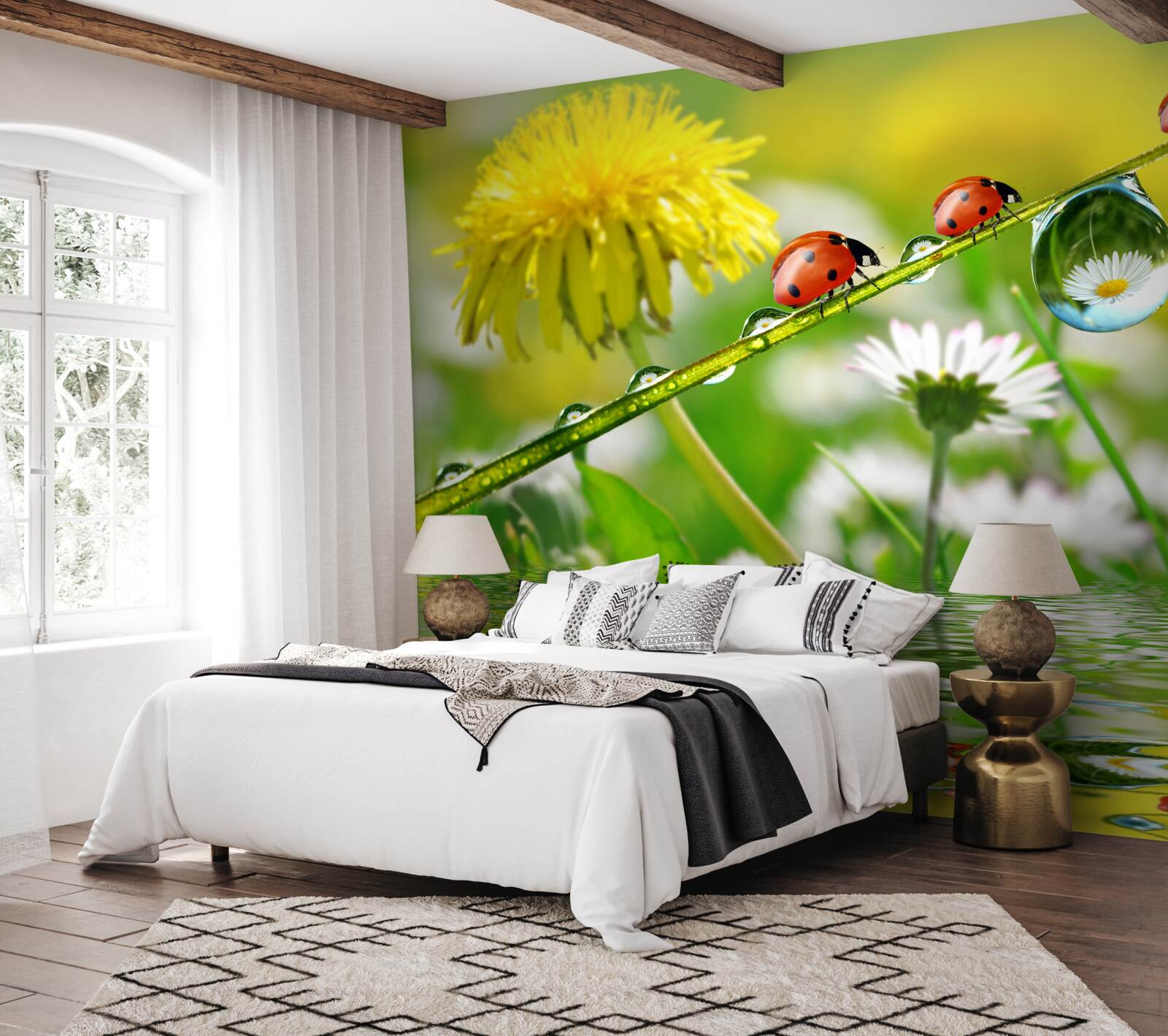 Fototapet gărgăriță și păpădie după o furtună