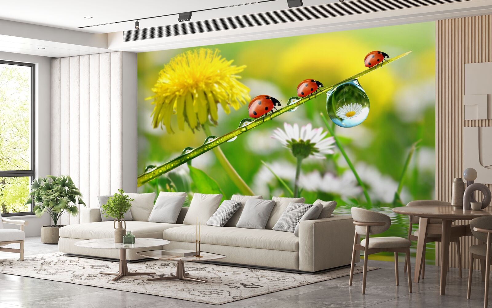 Fototapet gărgăriță și păpădie după o furtună