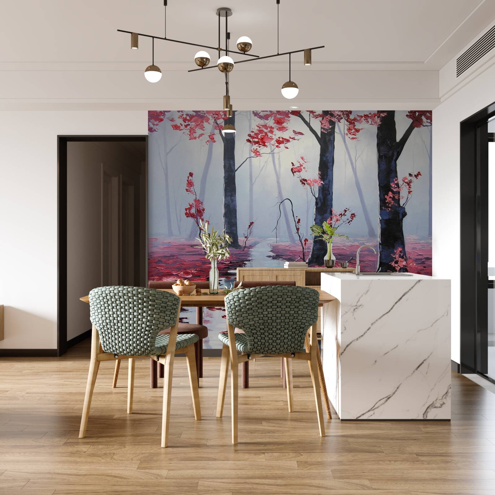 Fototapet reflexia frunzelor de toamnă în apă