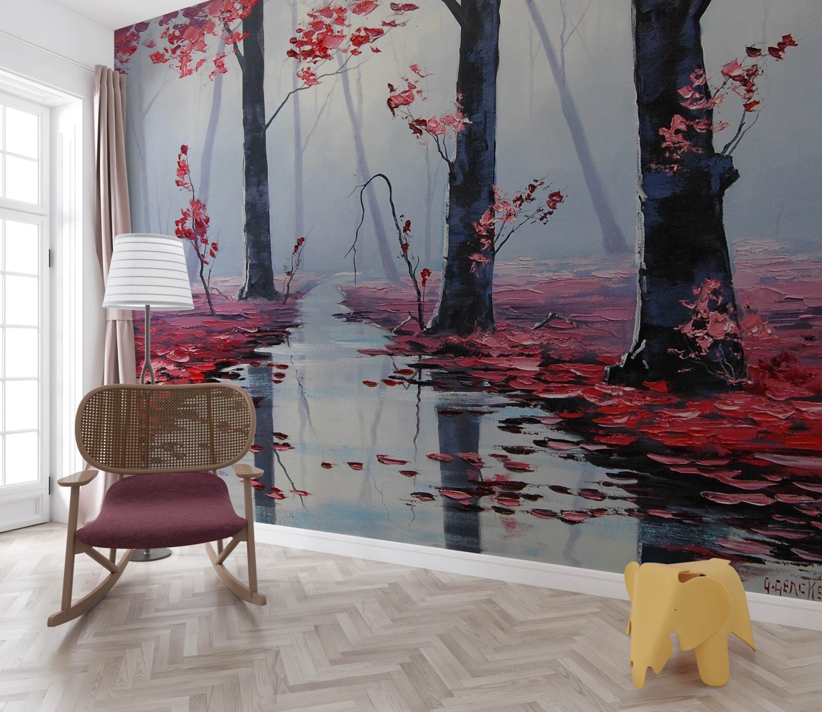 Fototapet reflexia frunzelor de toamnă în apă