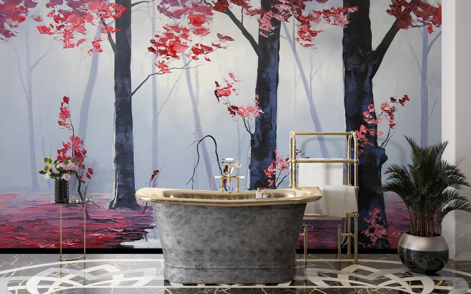 Fototapet reflexia frunzelor de toamnă în apă